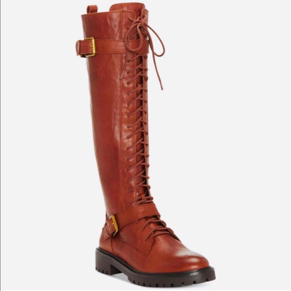 Like New LUCKY BRAND Cognac Leather Lace Up Boots